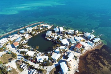 Aerial view of famou bridge and islands in the way to Key West, Florida Keys, United States. Great landscape. Vacation travel. Travel destination. Tropical scenery.