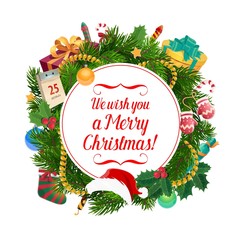 Christmas gifts, Santa hat and stocking wreath