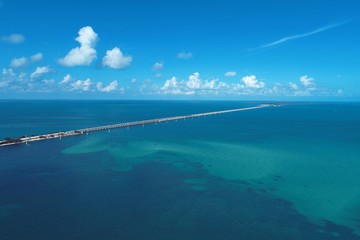 Aerial view of famou bridge and islands in the way to Key West, Florida Keys, United States. Great landscape. Vacation travel. Travel destination. Tropical scenery.