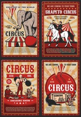 Circus big top, carnival animals and strongman © Vector Tradition