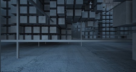 Abstract architectural concrete  interior  from an array of white cubes with large windows. 3D illustration and rendering.