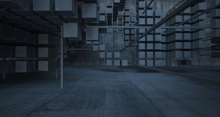 Abstract architectural concrete  interior  from an array of white cubes with large windows. 3D illustration and rendering.