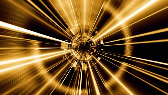 Abstract technology geometric tunnel moving. Futuristic digital gold color background