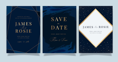 Blue Universe Wedding Invitation, universe invite thank you, rsvp modern card Design in little star light in the sky, space Vector elegant rustic template