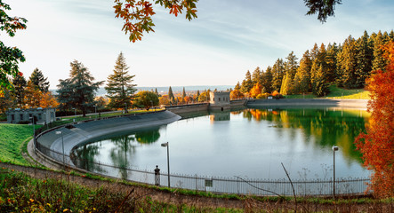 Scene of Mt. Tabor's water reservoirs park in Oregon state