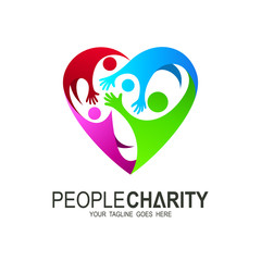 Abstract colorful people and heart shape icon. Vector logo template.