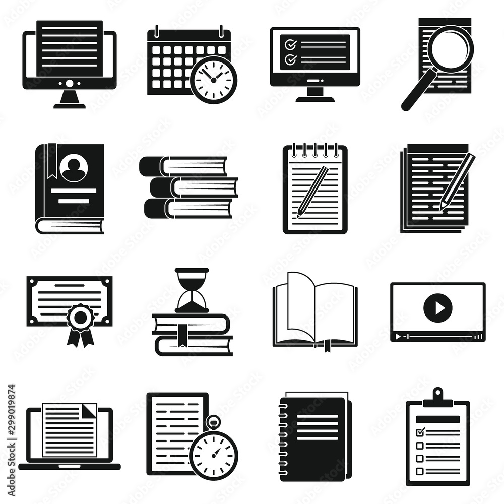 Poster online preparation for exams icons set. simple set of online preparation for exams vector icons for 
