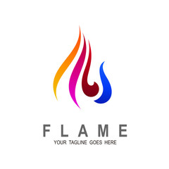 Fire logo with colorful design illustration, line icon with fire