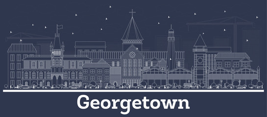 Outline Georgetown Guyana City Skyline with White Buildings. - obrazy, fototapety, plakaty