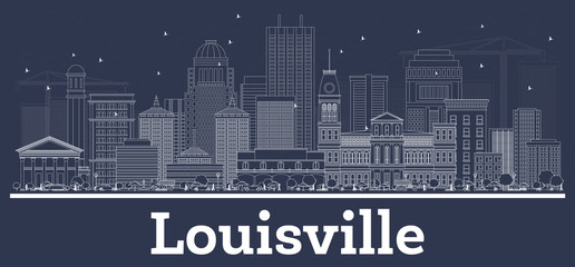 Outline Louisville Kentucky USA  City Skyline with White Buildings. - obrazy, fototapety, plakaty