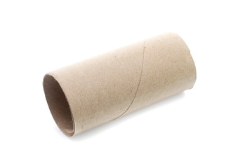 Leftover tissue paper roll on white isolate background