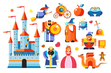 Naklejka premium Fairy tale characters, magic kingdom king and queen