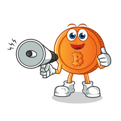 bitcoin hold handy loudspeaker mascot vector cartoon illustration