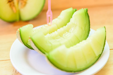 Fresh Green melon in dish 