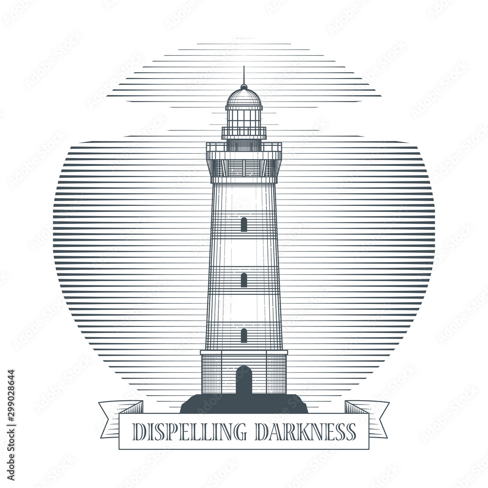 Wall mural vintage hand drawn lighthouse emblem