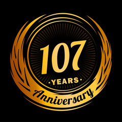107 years anniversary. Anniversary logo design. One hundred and seven years logo.