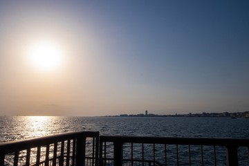 sunset on the river at Kobe port, Japan