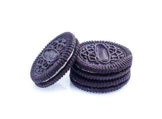 sandwich cookies with cream on white background