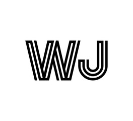 Initial two letter black line shape logo vector WJ