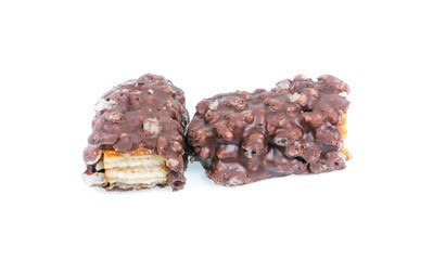 Closeup of chocolate bar isolated on white