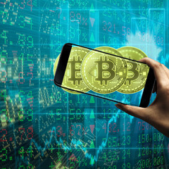Bitcoin as the most important concept of cryptocurrency. Profit from investing and stock market concept.