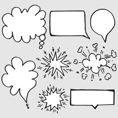Hand drawn set of speech bubbles. Vector illustration.
