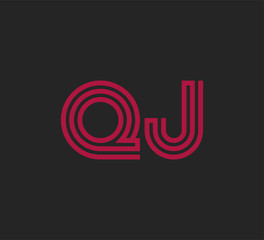 Initial two letter red line shape logo on black vector QJ
