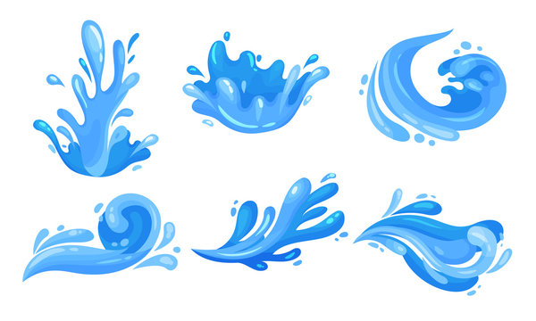 Water Splashes Vector Illustrated Set. Motion of Aqua Concept