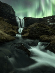 Aurora Borealis Waterfall Iceland