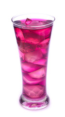 Glass of red grape juice with fruit isolated on white