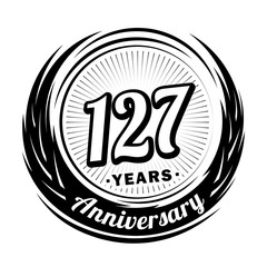 127 years anniversary. Anniversary logo design. One hundred and twenty-seven years logo.
