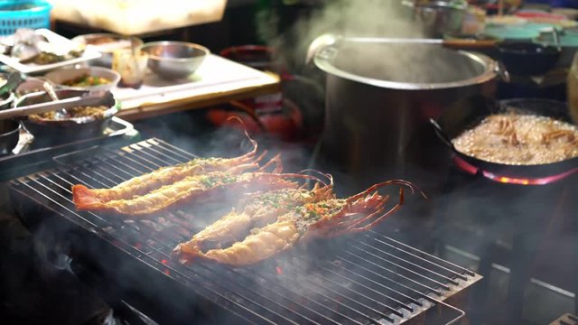 Spiny lobster grilled with charcoal,street food thai