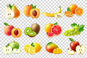 Realistic Fruits Icons Set - obrazy, fototapety, plakaty