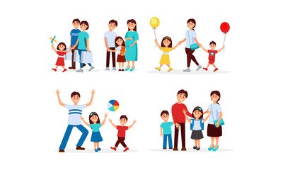 Fototapeta na wymiar Different Activities Family Doing Together Vector Illustrations Set