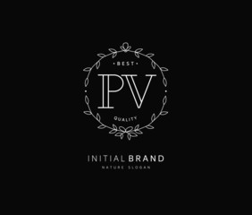 P V PV Beauty vector initial logo, handwriting logo of initial signature, wedding, fashion, jewerly, boutique, floral and botanical with creative template for any company or business.