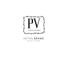 P V PV Beauty vector initial logo, handwriting logo of initial signature, wedding, fashion, jewerly, boutique, floral and botanical with creative template for any company or business.