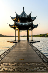 Fototapeta premium The beautiful landscape scenery of Xihu West Lake and pavilion in Hangzhou CHINA.