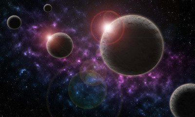 Naklejka na ściany i meble Star and nebula system, spherical panorama, illustration