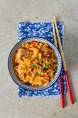 fried rice with pork, shrimps and vegetables