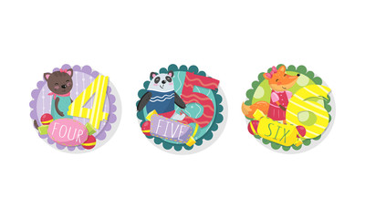 Kids Anniversary Numbers Vector Labels Set. Cute Birthday Templates