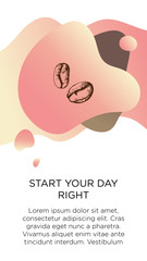 Abstract creative coffee backgrounds with copy space for text and hand draw icon coffee beans. Vector concept for coffee shop house, cafe with pink modern liquid background. Template for website, app