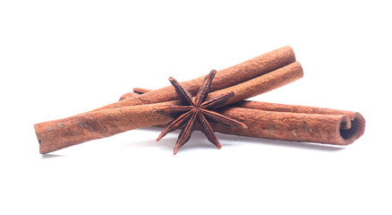 cinnamon stick and star anise  isolated on white background