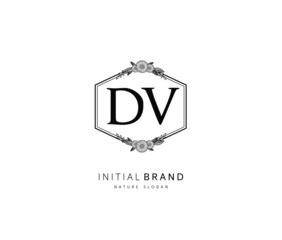 D V DV Beauty vector initial logo, handwriting logo of initial signature, wedding, fashion, jewerly, boutique, floral and botanical with creative template for any company or business.