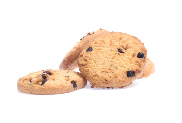 Chocolate chip cookies isolated on white background. Sweet biscuits
