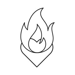 Heart on fire icon. Outline thin line illustration. Flat and isolated on white background. 