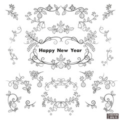 Collection of hand drawn swirls. Christmas design elements set.