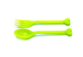 plastic  fork, spoon isolated on white backgruond
