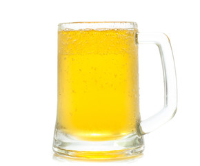 Glass of cold beer on a white background