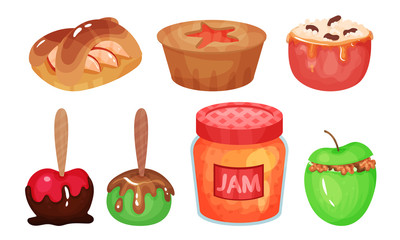 Different Types of Desserts With Apple Ingredient Vector Set