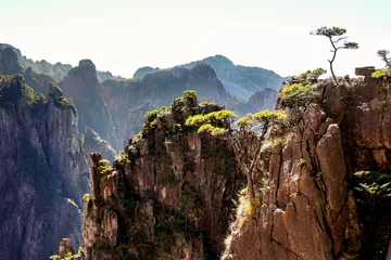 Papier Peint photo autocollant Monts Huang Site du patrimoine mondial de l& 39 UNESCO Beau paysage naturel du paysage de montagne Huangshan (montagne jaune) dans l& 39 Anhui CHINE, c& 39 est l& 39 une des principales destinations touristiques de Chine.
